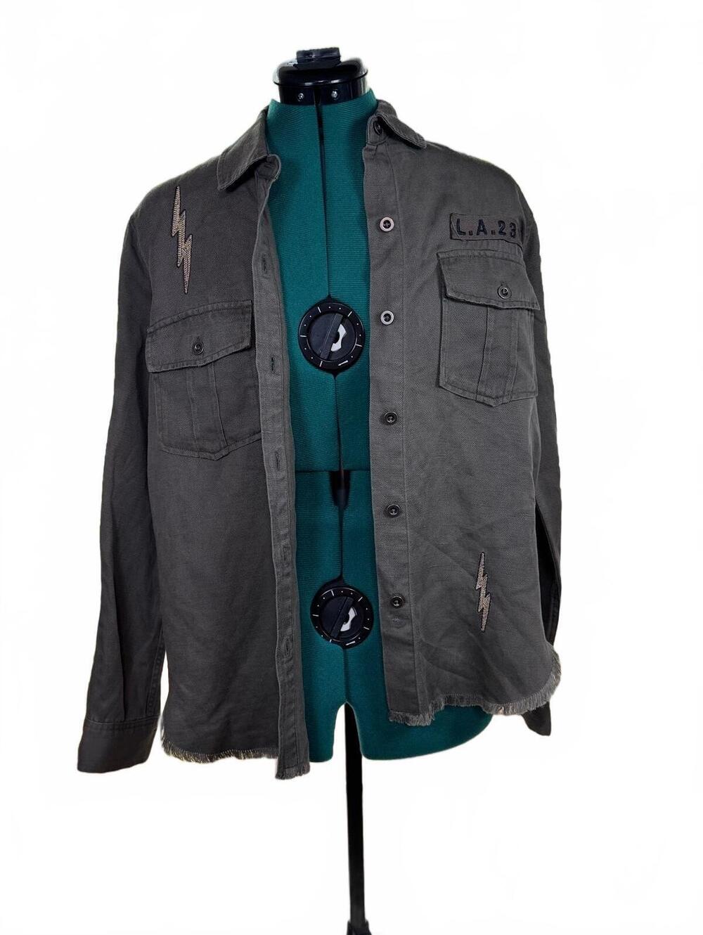 Rails Loren Olive Lightning Bolt Utility Shirt Jacket Women’s S Linen Blend